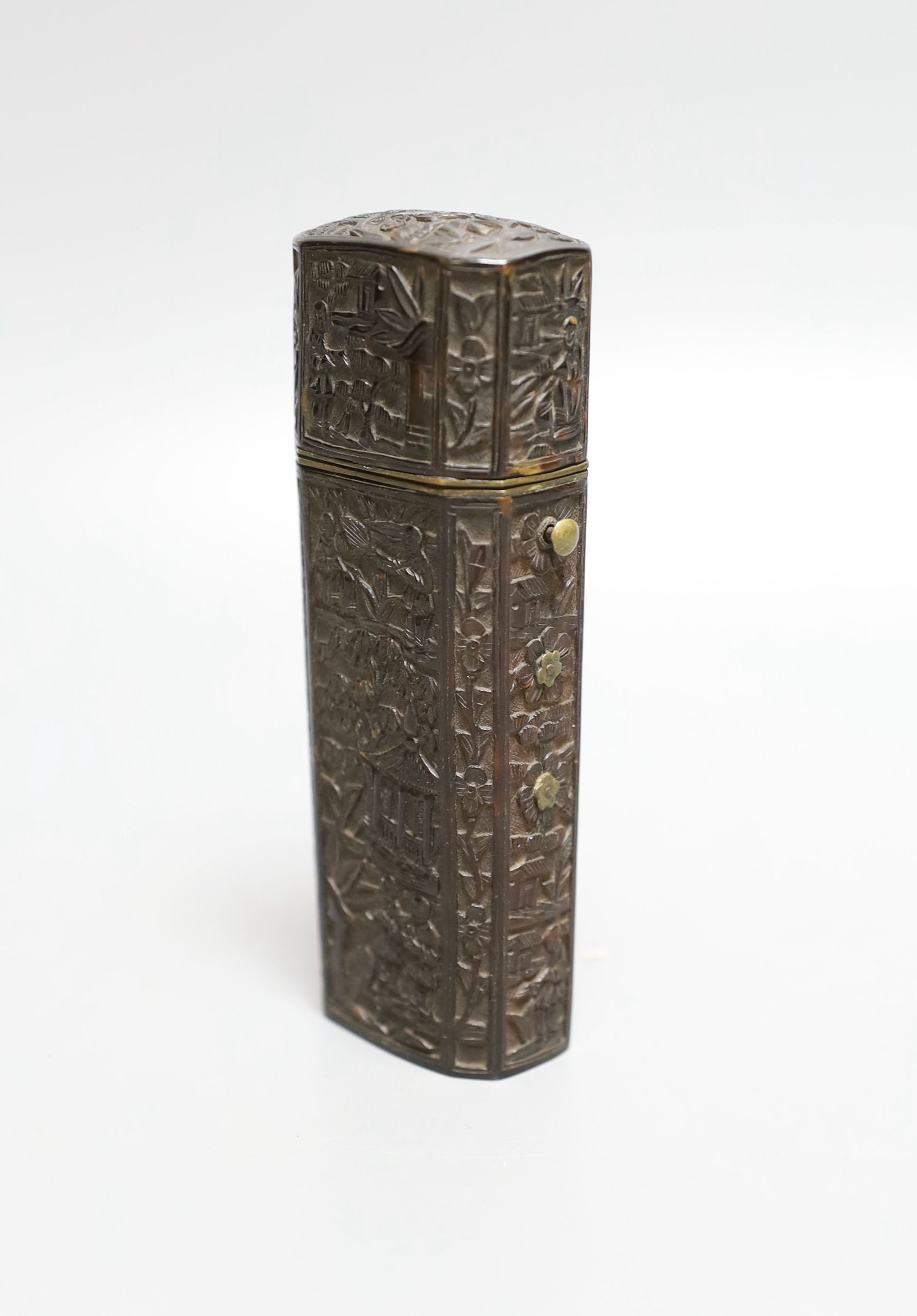 A 19th century Chinese export tortoiseshell etui case, no contents, 13cms long.